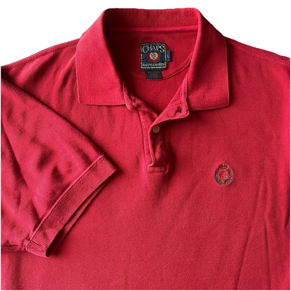 Chaps Mens Polo Shirt Large Red Short Sleeve Crest Logo Pique Casual Preppy